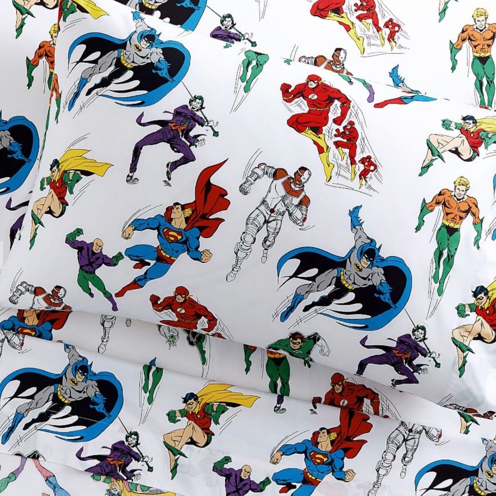 Pottery Barn Kids Justice League Glow in the Dark Full Sheet Set - New